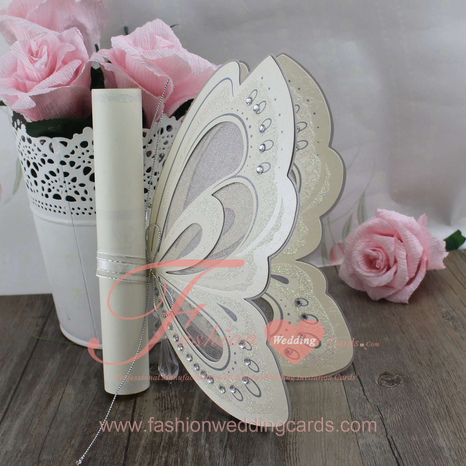 T192 Ivory Wedding Invitation Butterfly